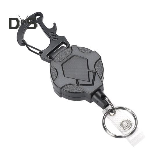 Robuster einziehbarer Schlüsselanhänger mit Magnetverschluss, taktischer Ausweishalter, Rolle, Karabinerhaken, leicht zu ziehende Schnalle