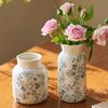 Vintage Crackle Glaze Ceramic Vase Floral Pattern Pot for Hydroponics Cut Flowers Garden Home Decor Rustic  Festival Gifts