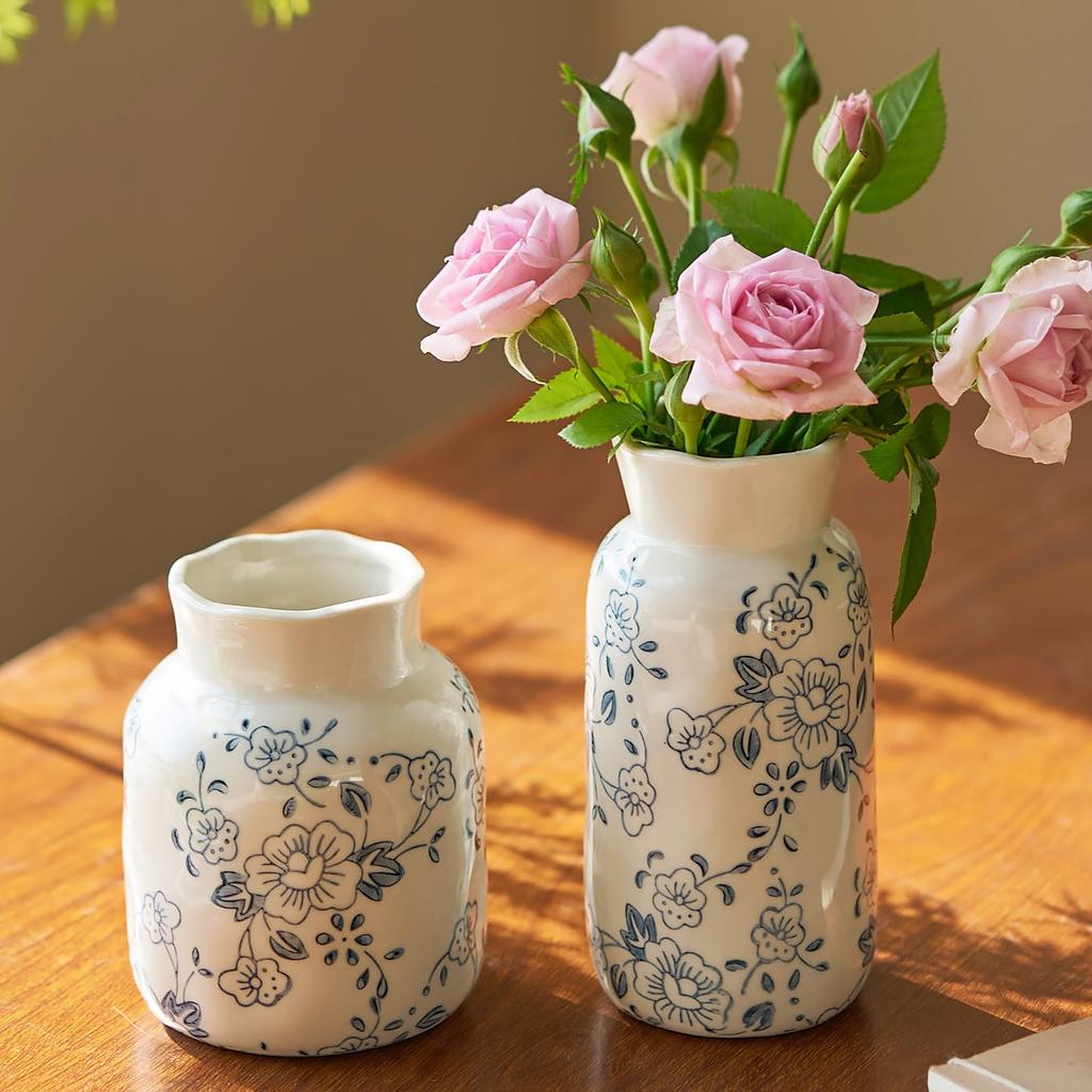 Vintage Crackle Glaze Ceramic Vase Floral Pattern Pot for Hydroponics Cut Flowers Garden Home Decor Rustic Festival Gifts