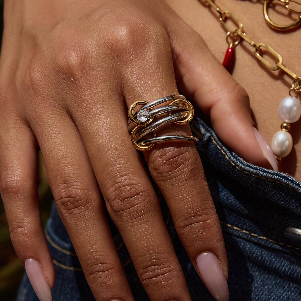 Yori Geometric Minimalist Zirconium Multi Finger Ring for Women Daily Fashion High Quality Jewelry Rust Prevention