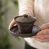 Old Rock Mud Cover Bowl Sancai Bowl Hand Grab Bowl Retro Japanese-style Household Single Household Tea Making Kung Fu Tea Set