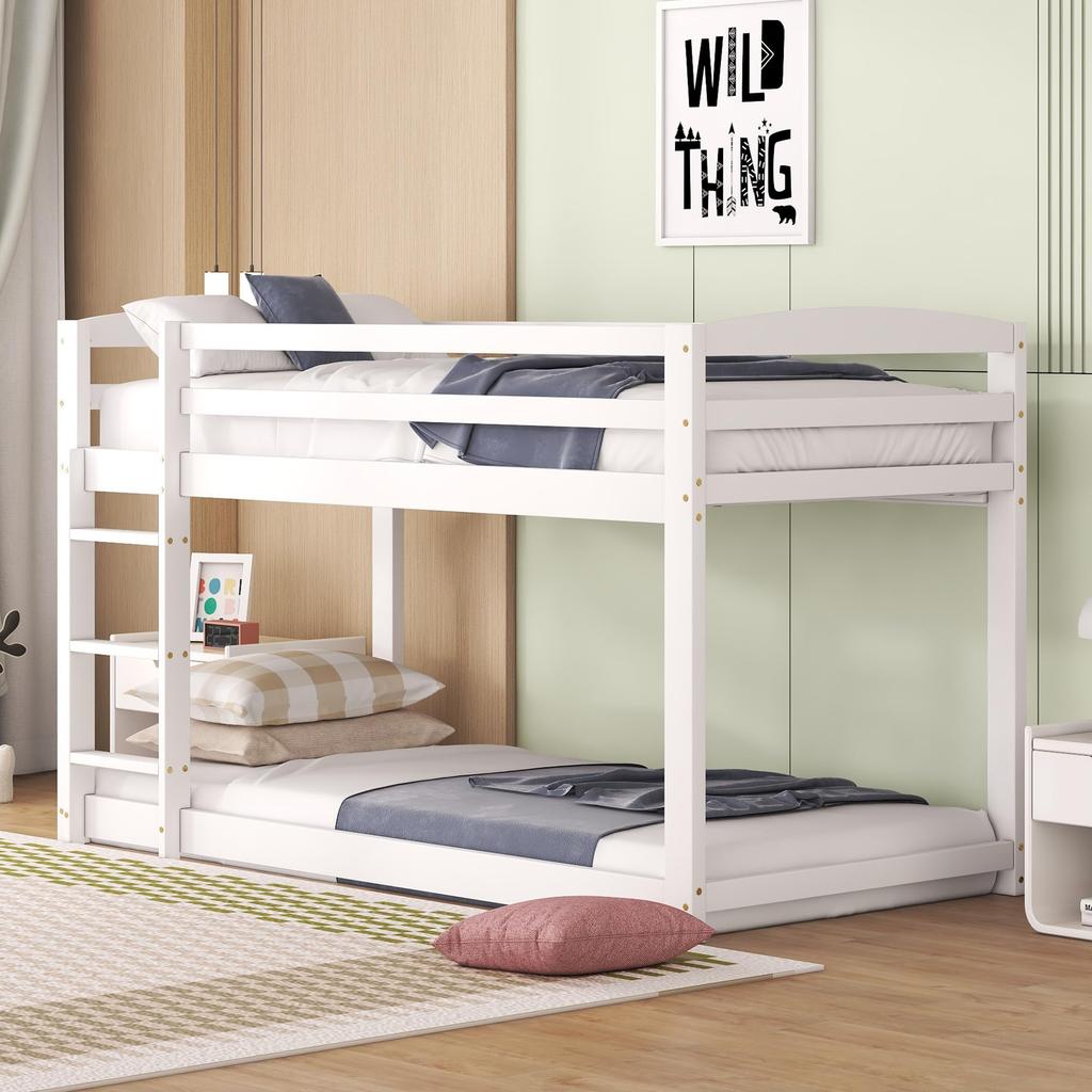 Kinderbett Hochbett, Etagenbett mit Leiter, Stockbett mit Lattenrost und Rausfallschutz, Massivholzrahmen