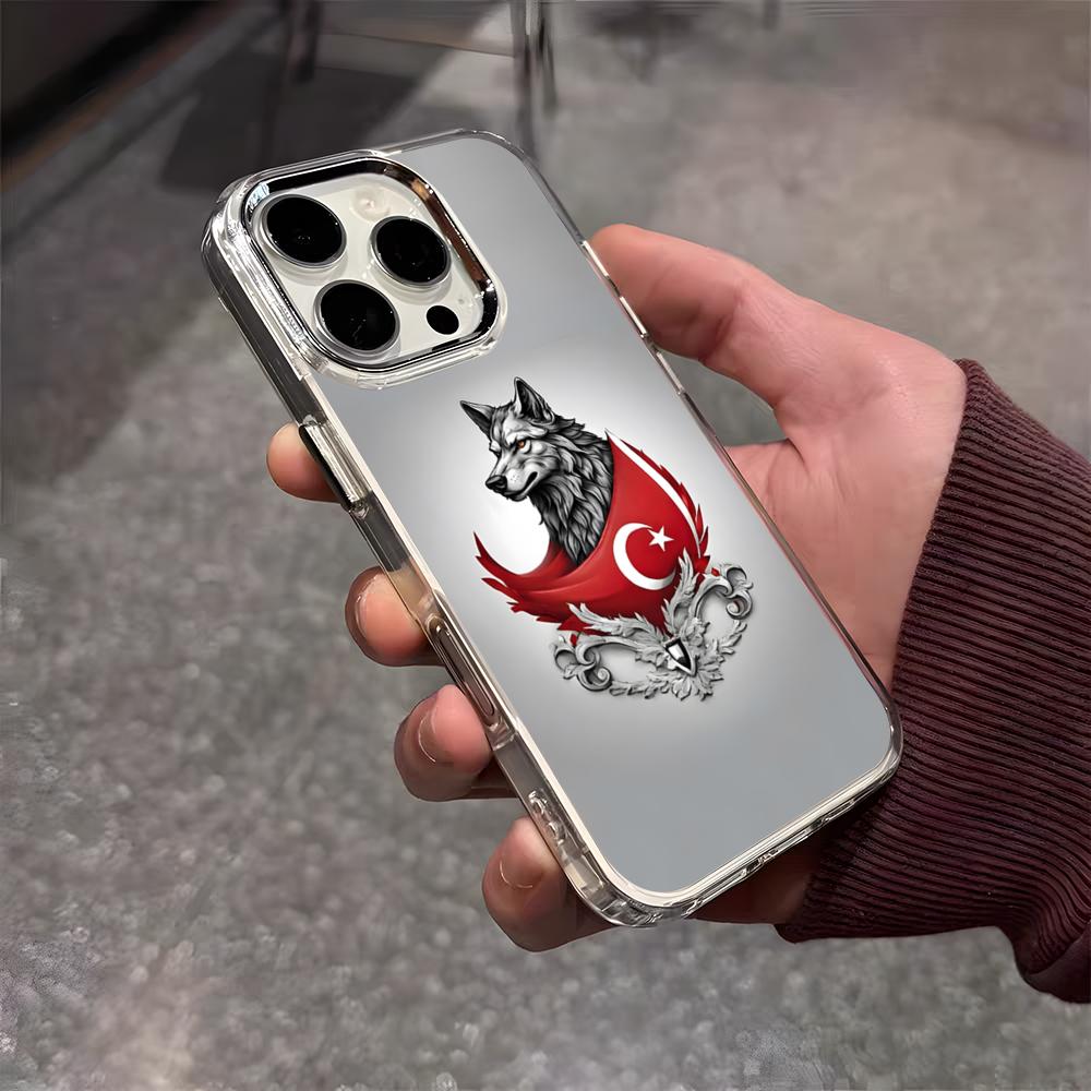 Turk Wolf Turkey Flag Phone Case For IPhone 17 Air 16 E 15 14 13 12 11 Plus Pro Max Electroplated Transparent Soft Shell