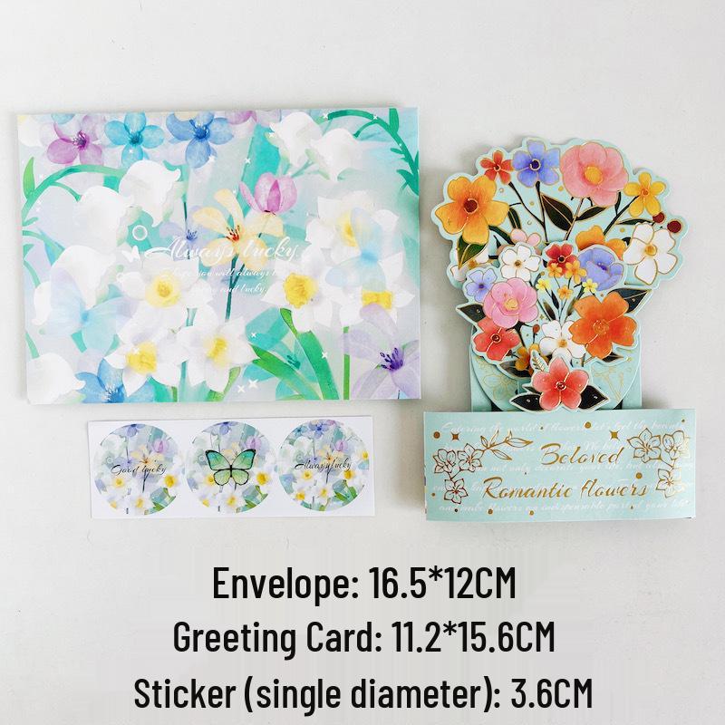 3D Watercolor Vintage Flowers Qixi Festival Greeting Card