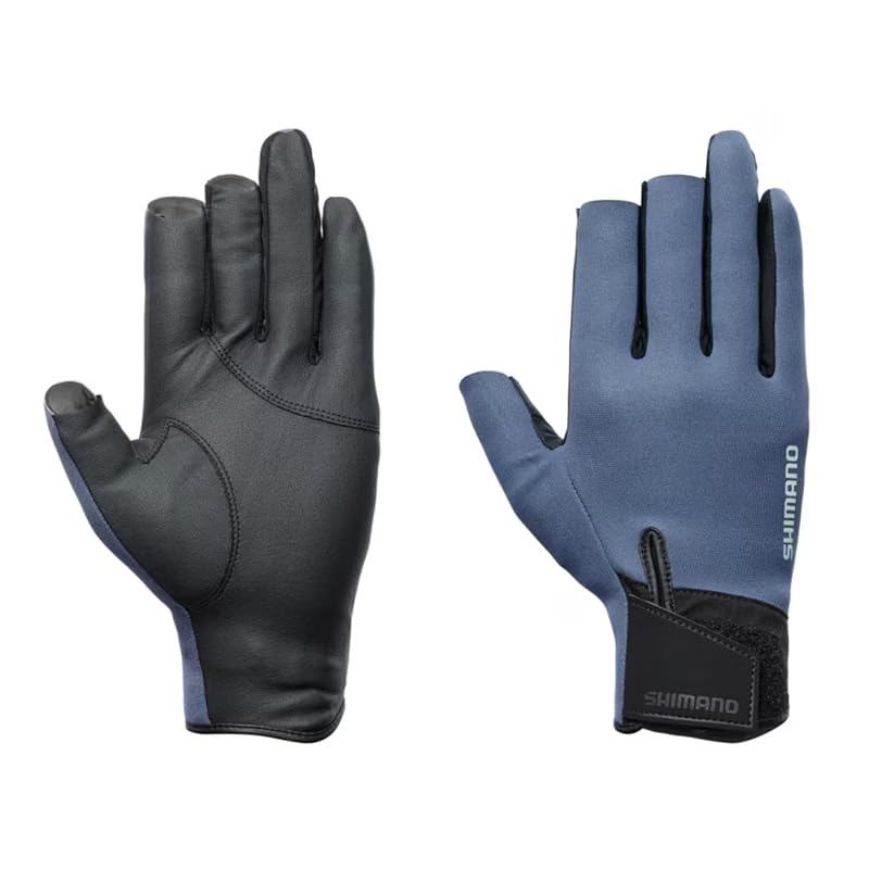 Shimano 03 Titanium-Alpha Gloves, 3-Piece Cut, Semi-Long, GL-055Y, Blue Gray, Size L