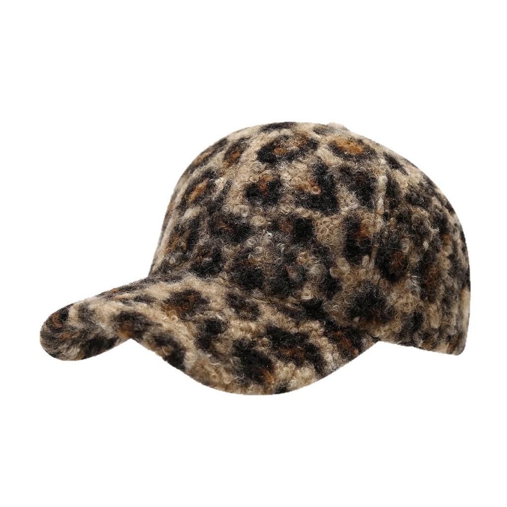 Modern Leopard Print Baseball Cap With Warm Polyester For Fall Winter Outdoor Casual Wear