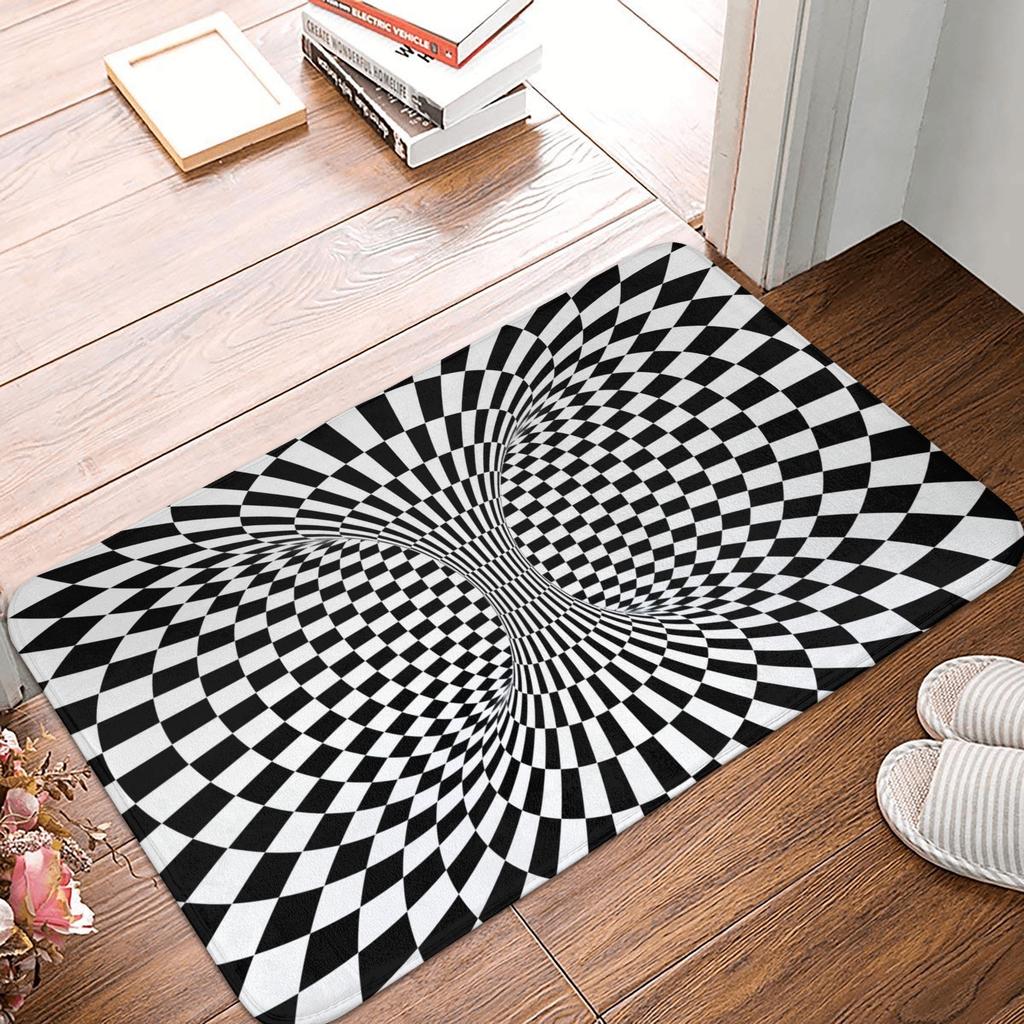 Grid Wormhole Floor Door Kitchen Bath Mat Anti-Slip Indoor Geometric 3D Vortex Doormat Living Room Entrance Rug Carpet Footpad