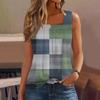Ärmelloses Tanktop mit plissiertem, quadratischem Ausschnitt und Pflanzendruck für Damen