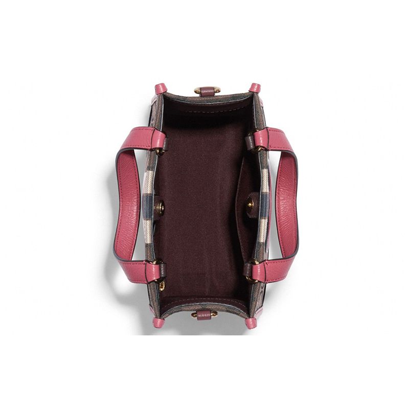 Coach Dempsey 22 Classic Monogram Canvas And Leather Tote Bag Women Tote Bag Dark-Brown Red C7083-IMTN8