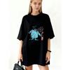 Oversized T-Shirt Black Cow With Heart And Kitten Print Casual Streetwear For Women