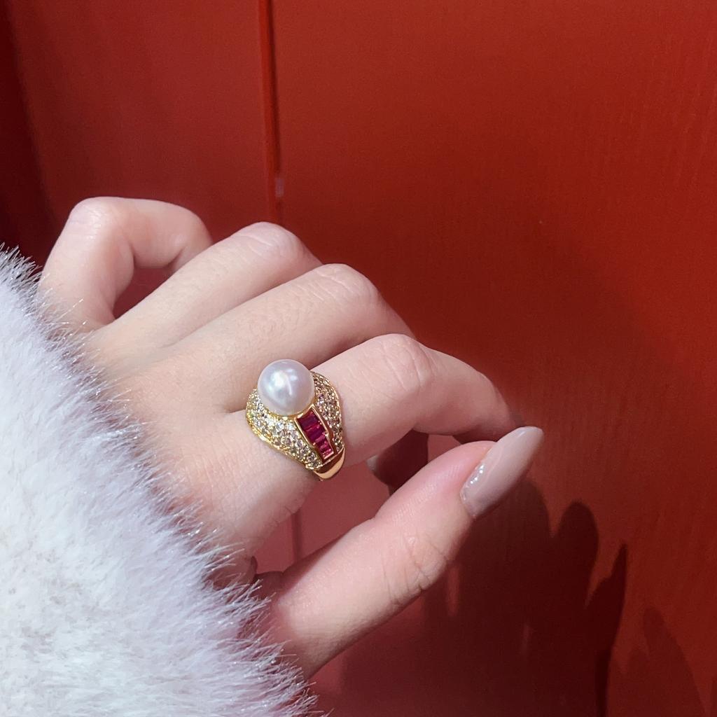 Naturperlen Rivalen Perlenringe Voller Diamanten Simulations-Smaragdring Offener Ring Weiblichkeit