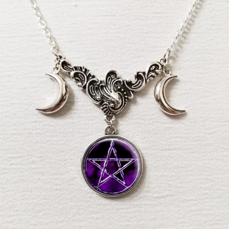 Triple Moon Silver Necklace with Full Moon and Crescent Pendant