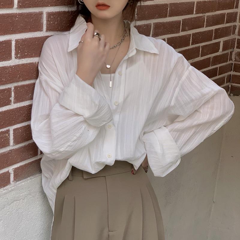 Spring Autumn Polo-neck Elegant Fashion White Shirt Women Long Sleeve Casual All-match Cardigan Blouse Top