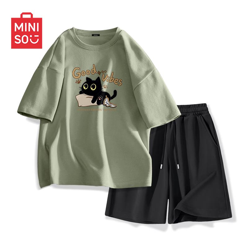 Мужской повседневный комплект Miniso из чистого хлопка: футболка с коротким рукавом и шорты L