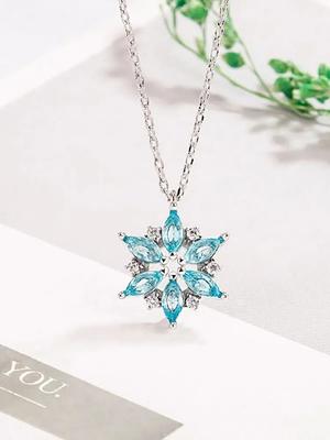 Diamond Sky Blue Snowflake Necklace