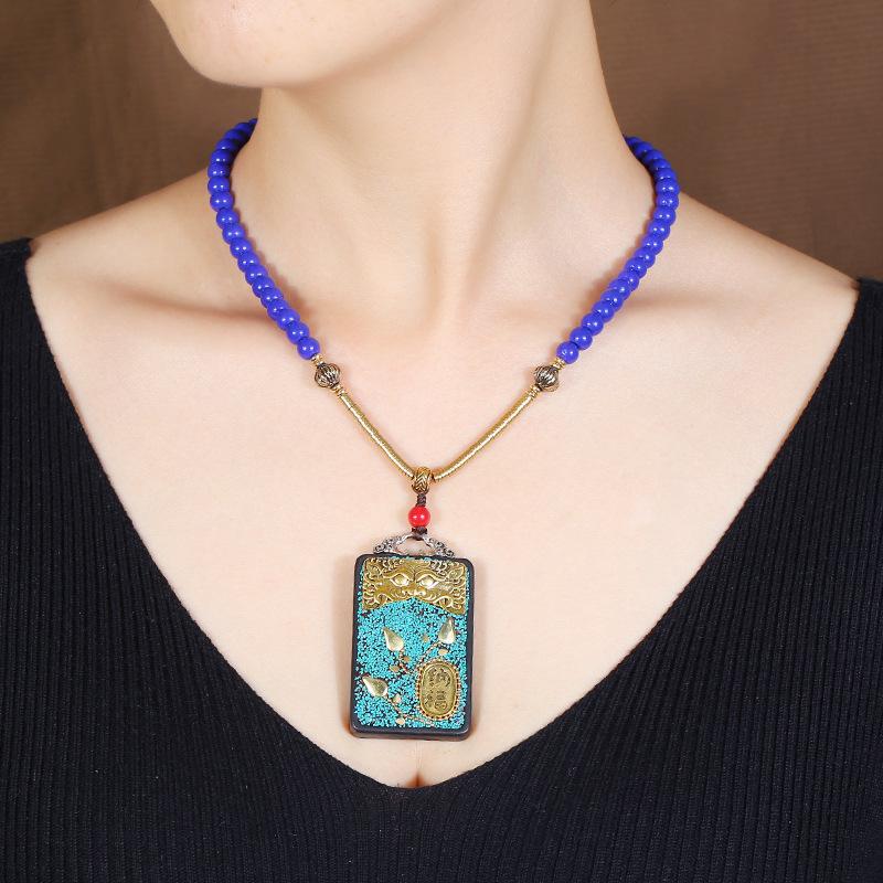 Nepalese Ebony Amulet Necklace Men's and Women's Retro Simple Short Collarbone Chain Cotton and Linen Clothes Accessories