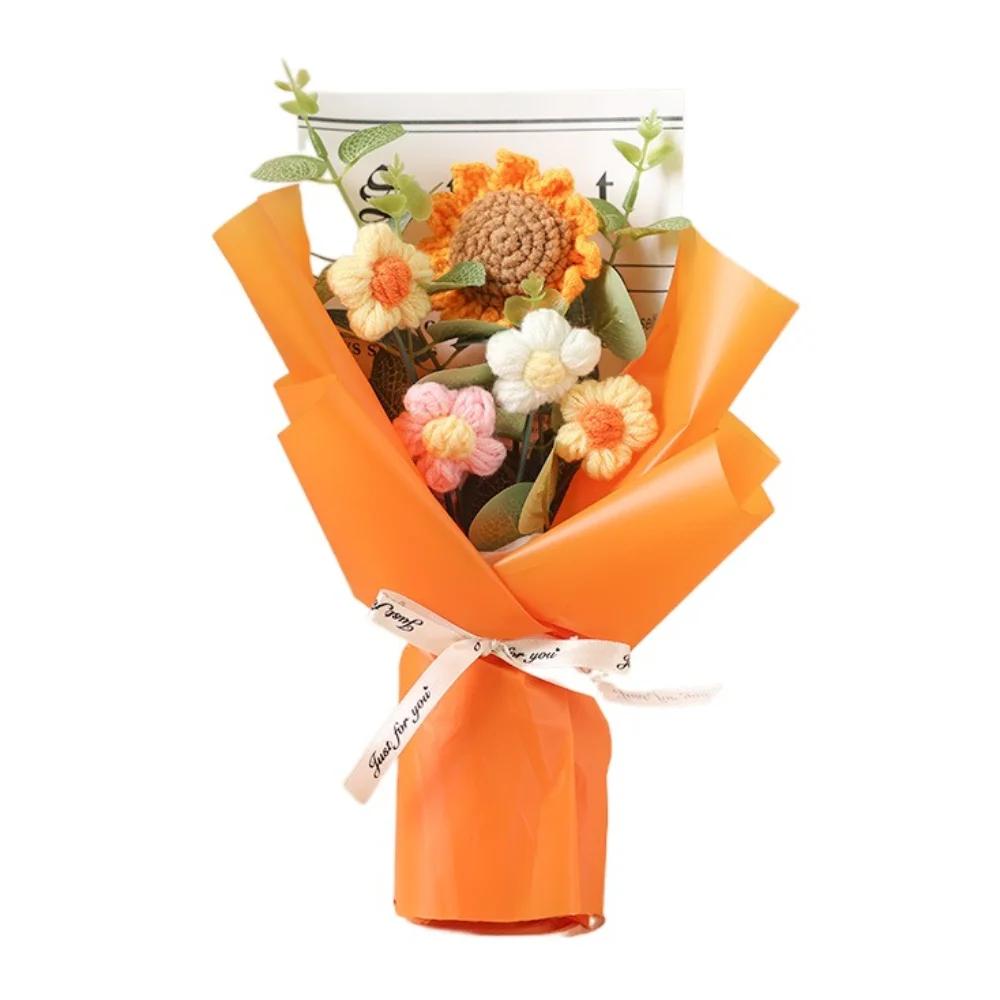 Buquê de Flores Artificiais de Crochê Flor Eterna Feita à Mão Buquê de Formatura Presente de Dia das Mães Aniversário