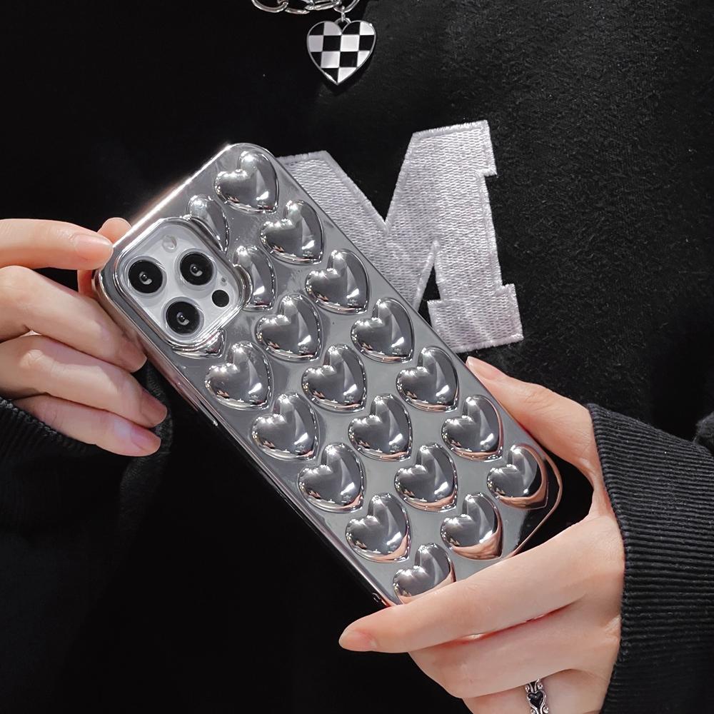 Luxusní pouzdro na telefon Plating Bright Silver 3d Love pro Iphone 14 13 12 Mini Xs 11 Pro Max Xr X 7 8 6 6s Plus Se 2020 Soft Cover