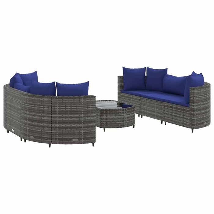 VidaXL Salon de jardin avec coussins 7 pcs gris résine tressée, ensemble de canapés d'extérieur, canapé d'angle de jardin, 3308439