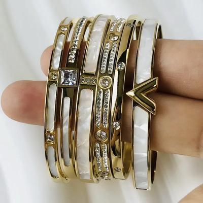 New Design Stainless Steel Zircon Inlaid Bracelets & Bangles for Women Gold Silver Color Waterproof Luxury Brand Jewelry Gifts