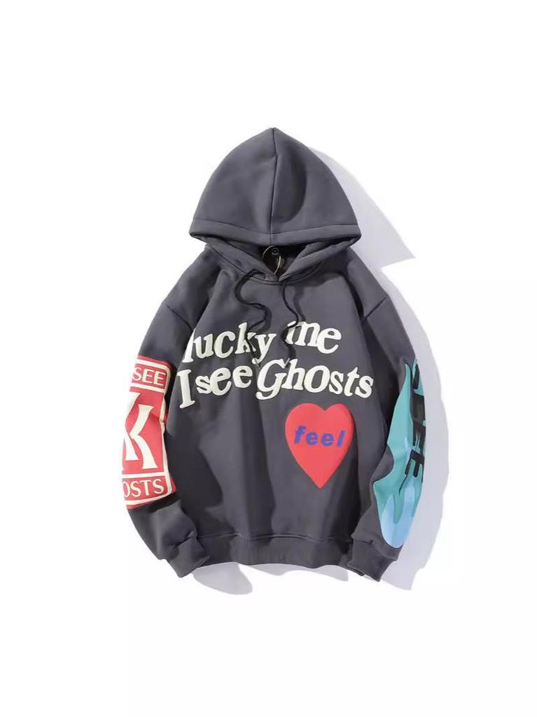 Kanye Unisex Heart Letter Graffiti Hoodie - Plush, Couple Style Sweatshirt
