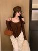 Lily Lace Off Shoulder Sweater With Ruffle Hem For Spring Casual Wear