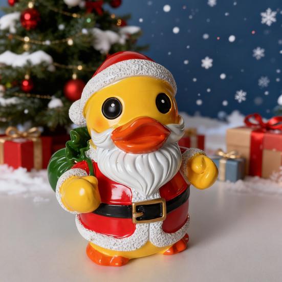 Christmas Santa Claus Duck Figurine Cartoon Santa Duck Resin Statue Sculpture Xmas Holiday Party Desktop
