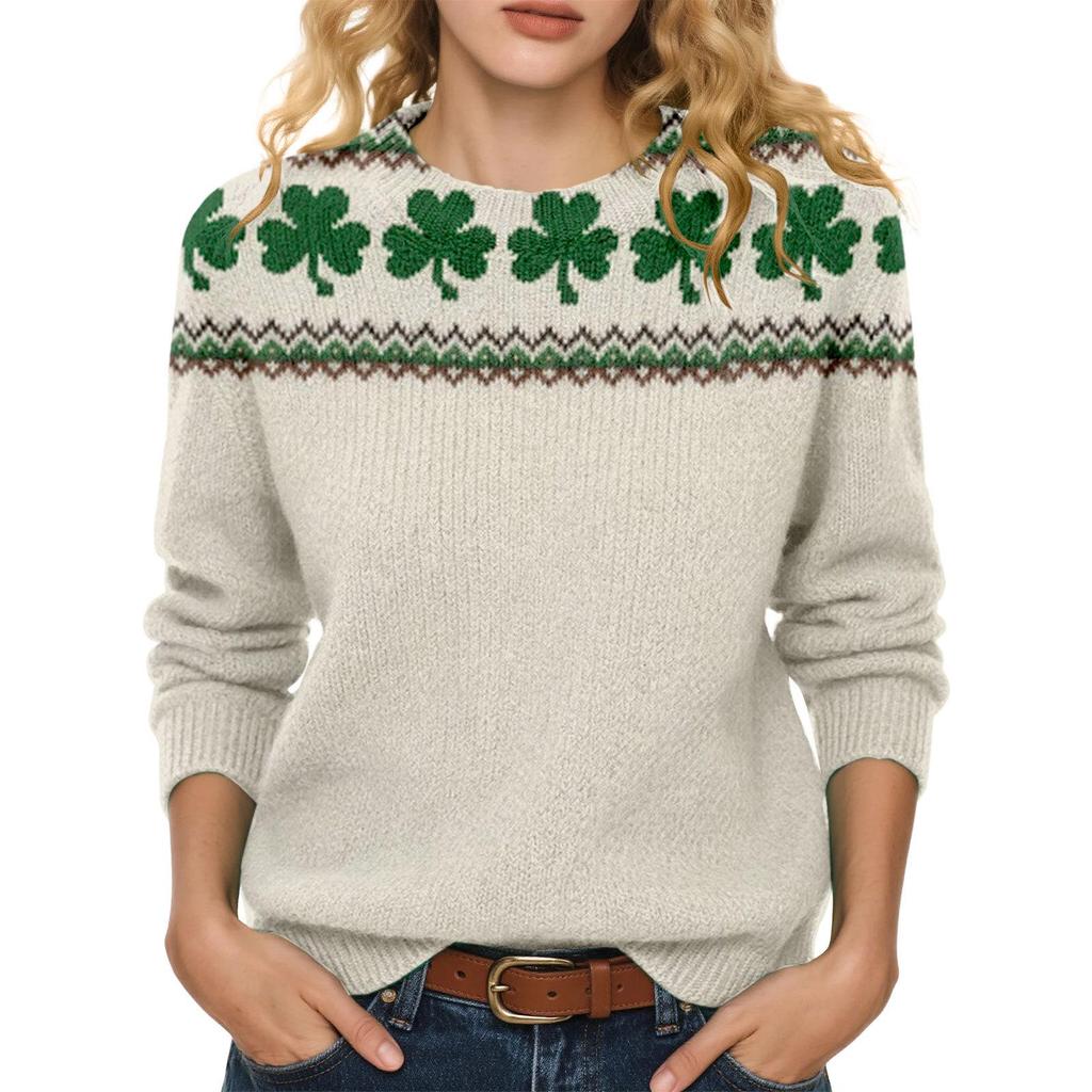 LXF-YT52 Saint Patrick's Day Fair Isle Pullover Sweater - Long Sleeve, Spring and Autumn Fashion.
