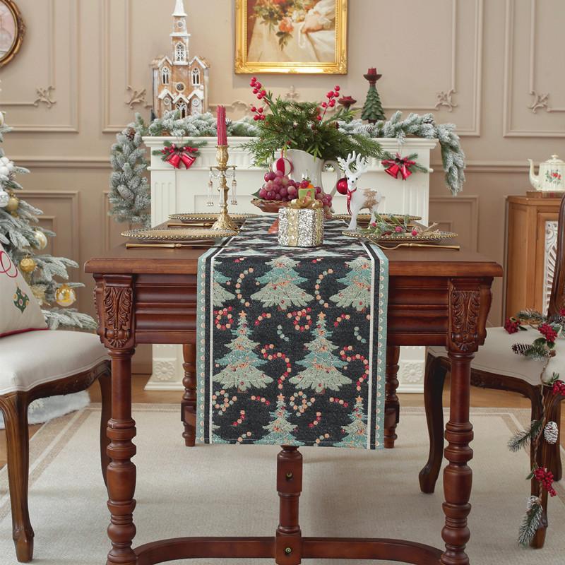 

Color Woven Jacquard Polyester Cotton Christmas Tree Plaid Table Flag Bed End Flag Decorative Cover Towel Dining Table Cloth 35*120