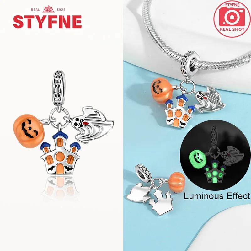 Coppercharms Ghost&Pumpkin New Halloween Party Luminous Beads Fit Original Bracelet Diy Fine Jewelry Gifts For Women Making