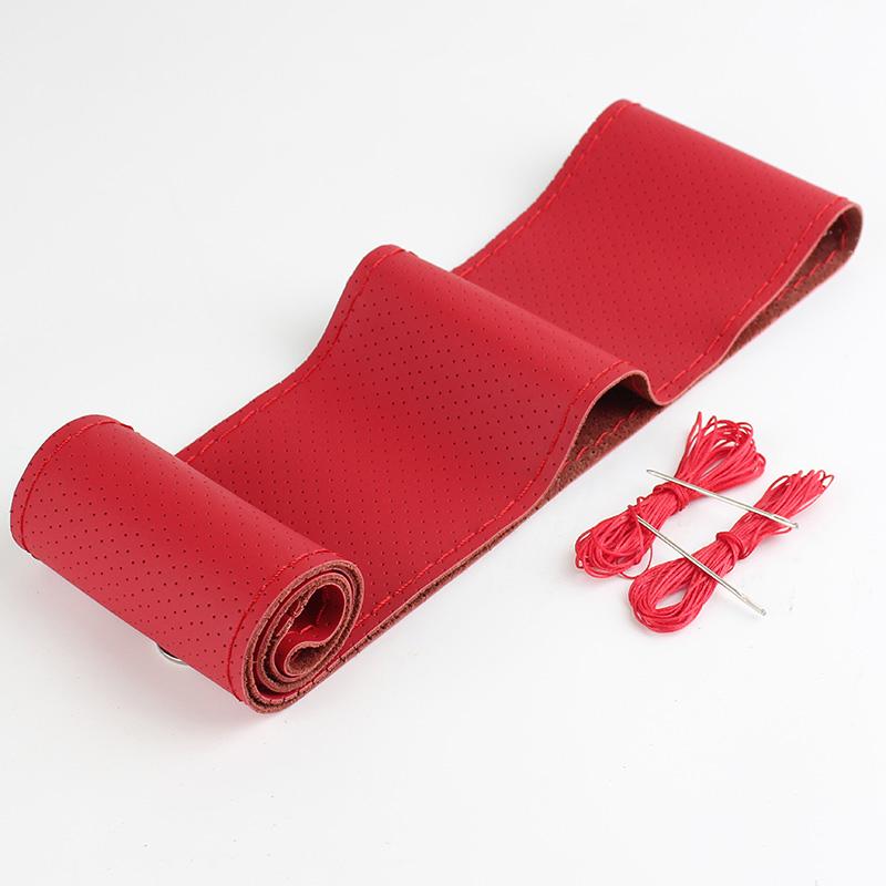 38cm Car Genuine Leather Steering Wheel Braid Cover Hand-stitched Soft Non-slip Auto Interior