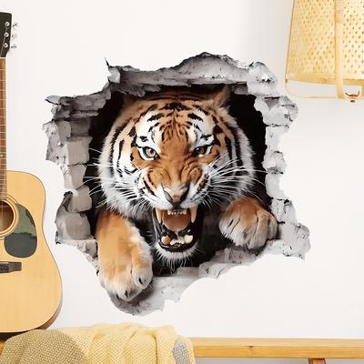 3D Tiger Wall Sticker Self Adhesive for Kids Room Entrance Home Decor Breakthrough Illusion Design