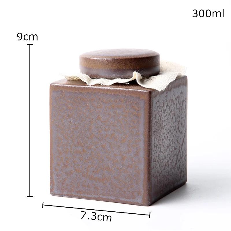 Square Ceramic Tea Canister Sealed Storage Jars Coffee Table Desktop Rough Pottery Jar Travel Tea Can Candy Pots Tea Caddy