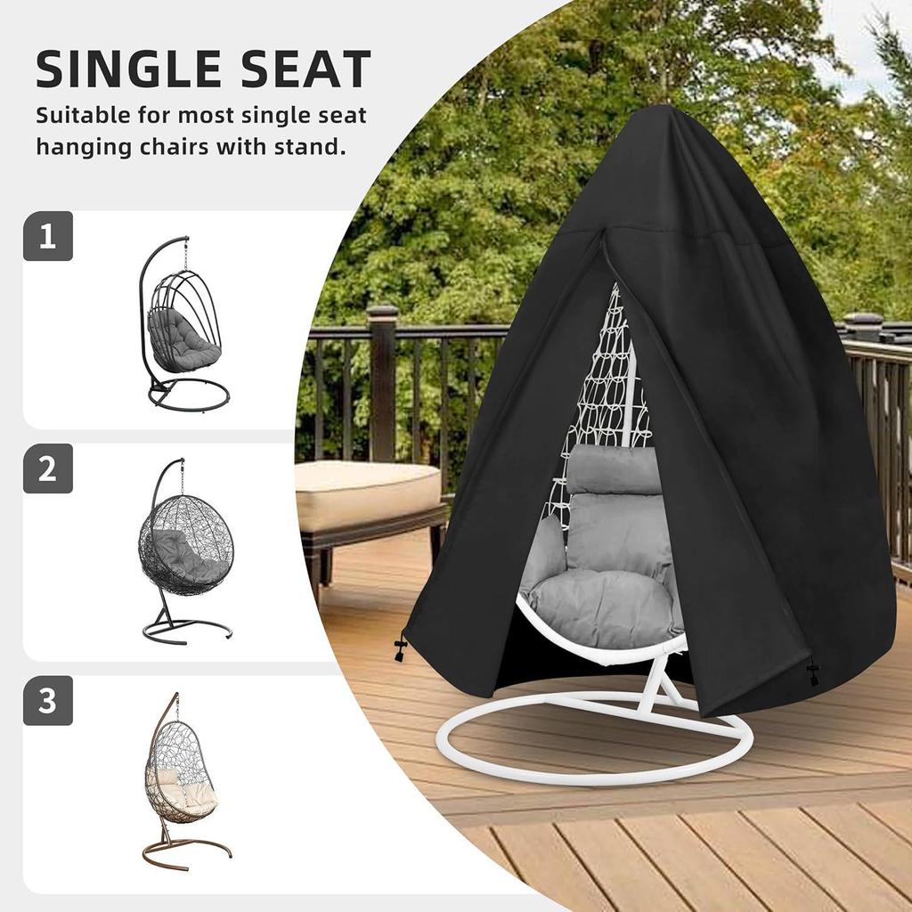 Waterproof Outdoor Egg Chair Cover, 210D Black Oxford Cloth, Dustproof and Weatherproof.