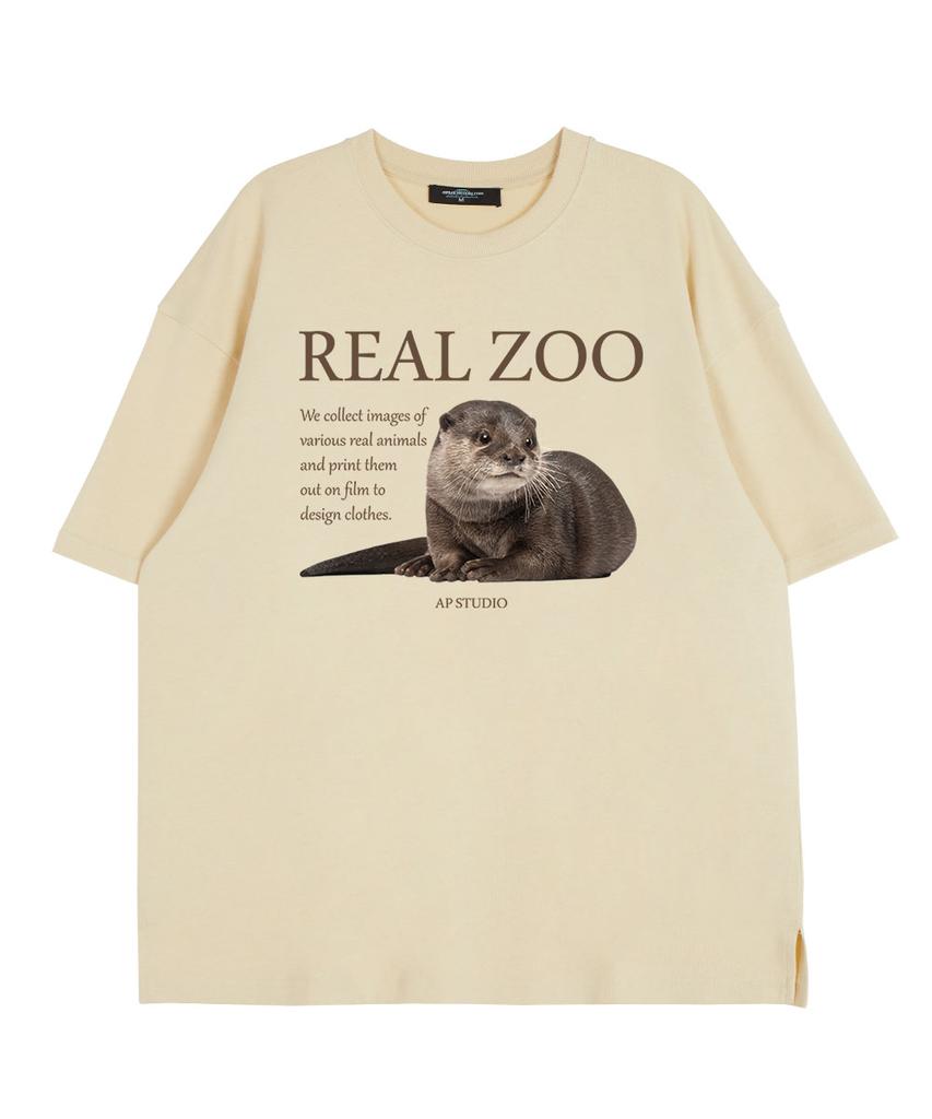 ASTRAL PROJECTION Realju Otter Round Neck 15-Count Cotton Short Sleeve T-Shirt_Butter