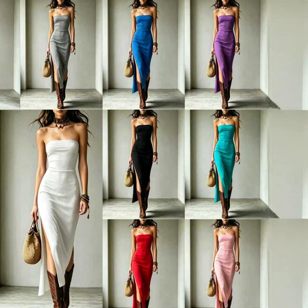 European and American I Pure Desire Wind Tube Top Long Dress, Skin-friendly Elastic Chest Wrap Split Hanging Dress Women's Clothing Women's Summer