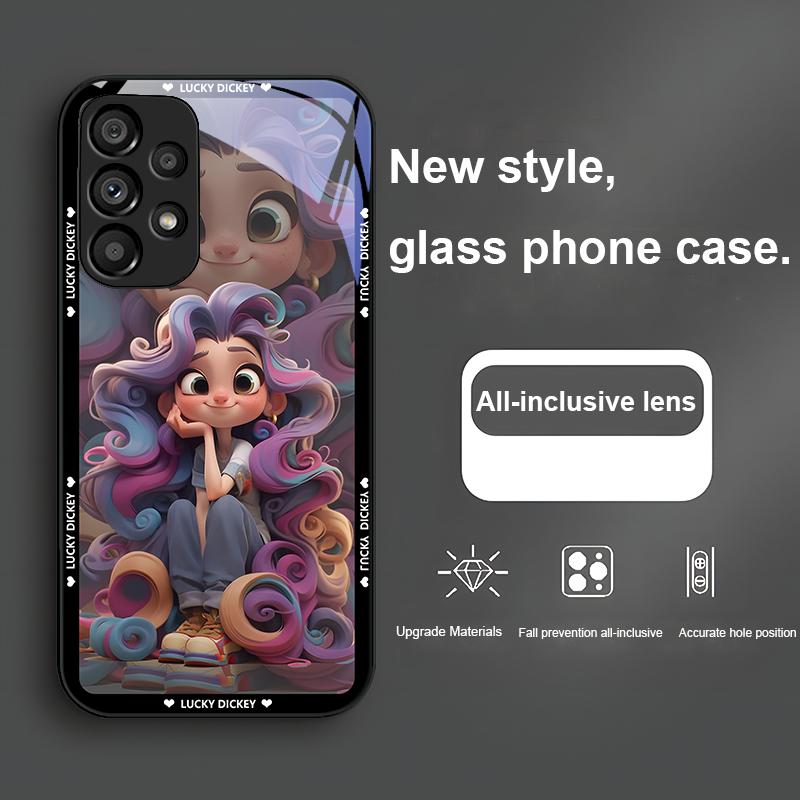 Gehärtetes Glas Handyhülle Für Samsung Galaxy Note 8 9 S10 Plus S20 S21 FE S23 Ultra A70 72 73 50 51 52 53 Freizeit Cartoon Mädchen