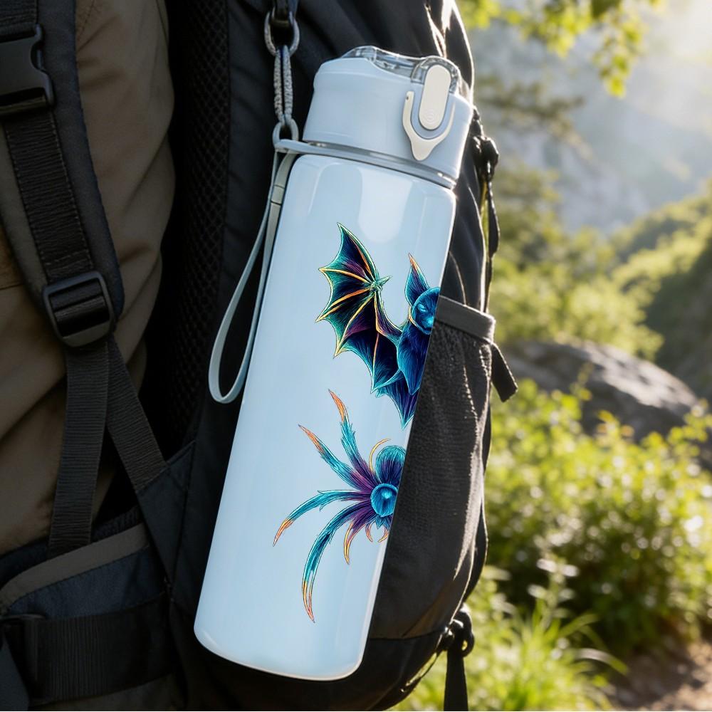 1PC Dark Bat Spider Dragon Art 750ml Color Plastic Sports Water Bottle Leakproof Flip Straw Lid Suitable for Sports Office Home Use