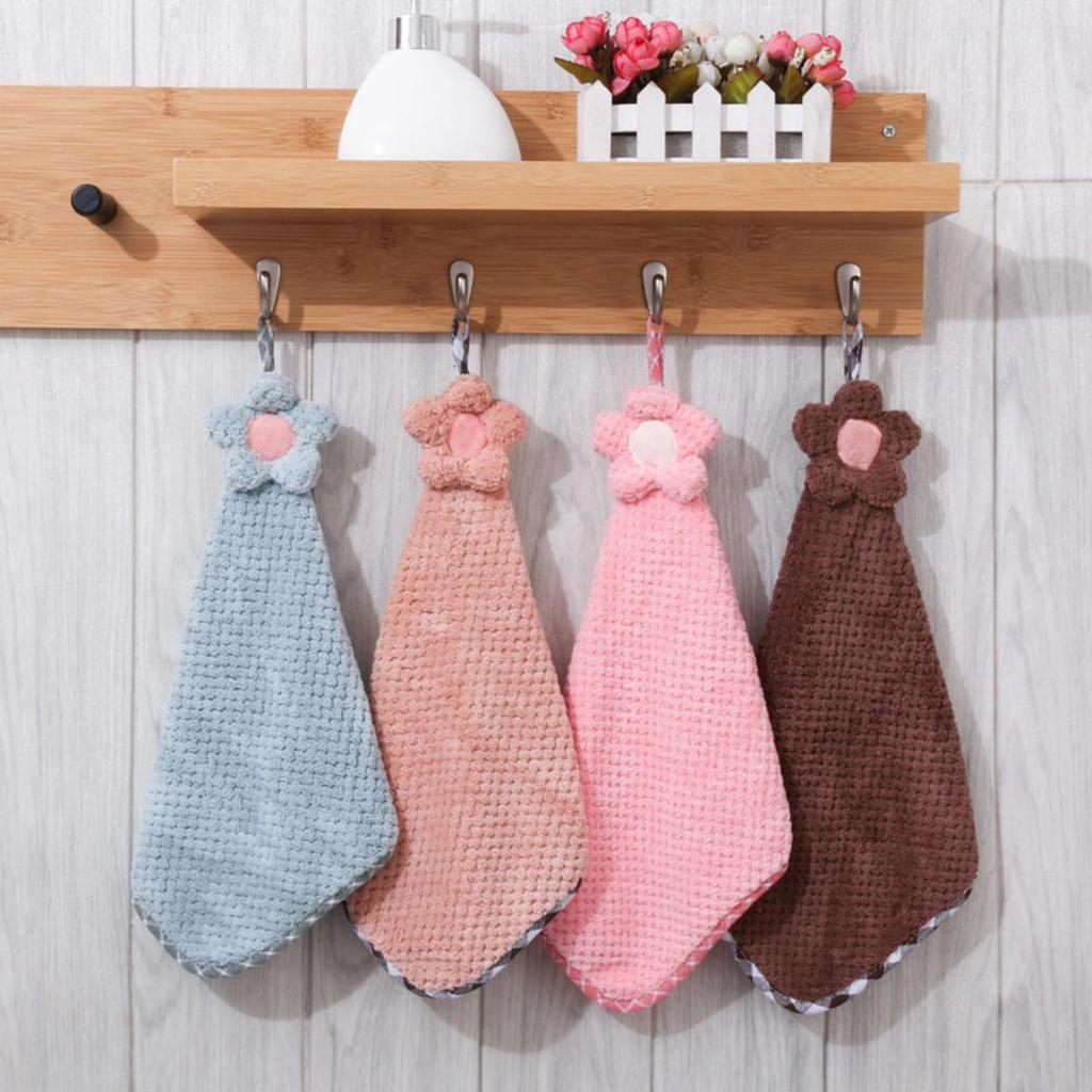 Hand Towel Coral Velvet  Grid Cartoon Hanging Style Bathroom Kitchen Dishwashing Thickened Absorbent Creative Cloth