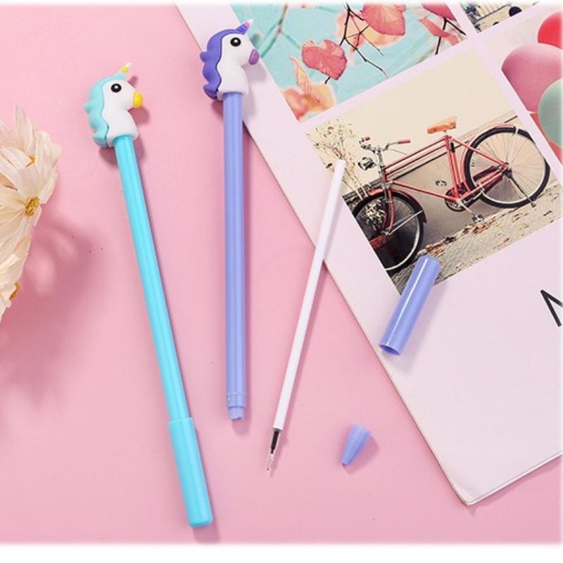 10Pcs Japanese and Korean Girl Heart Cartoon Unicorn Neutral Pen Student Signature Pen Writing Exam Pen Office Black Water Pen