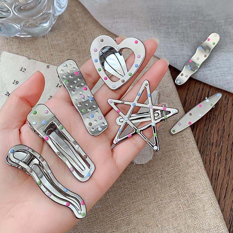 Colorful Dot Metal Hairpins For Women Girls Star Hair Clip Multiple Styles Seamless Duckbill Clip Girls Hair