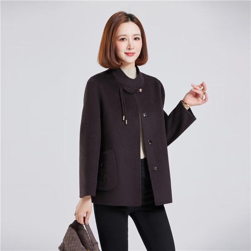 Fengxun Women's Chinese Style 100% Wool Short Double-Faced Coat