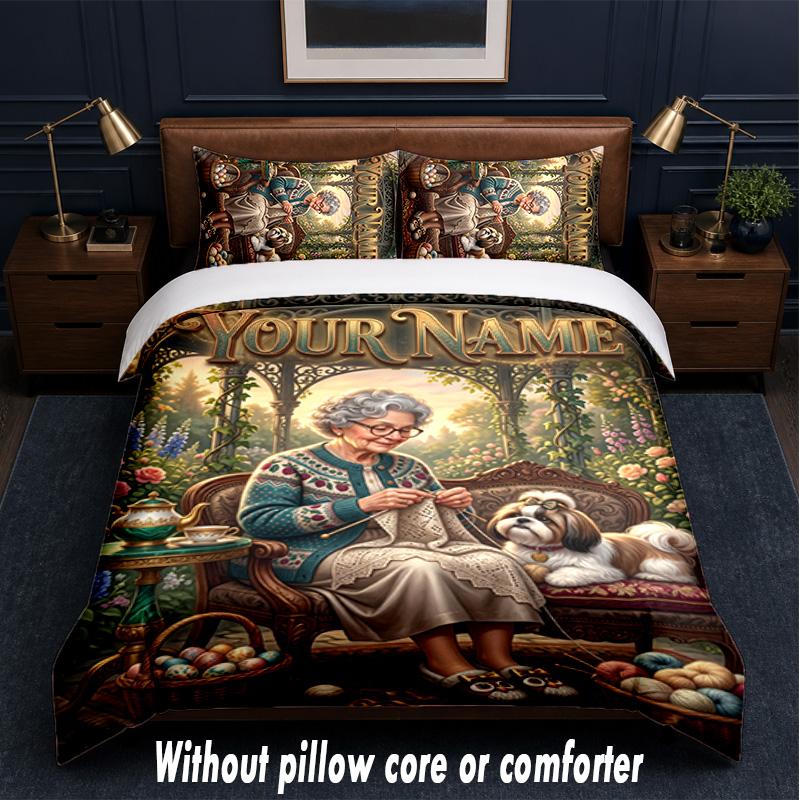 Forest Nature Theme Custom Text Or Name 3Pcs Bedding Set,1 Flat Sheet & 2 Pillowcases Personalized Home Bedding