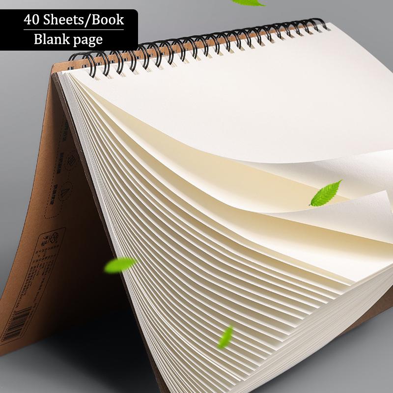 A4 8k 16k Sketchbook,Double Coil Drawing Book,Kraft Paper Cover Croquis Book,40sheets/Book,Thickened Base Plate,Art Supplies