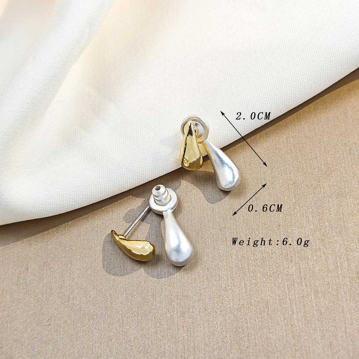 

Contrasting Color Metallic Water Droplets Dangle Earrings for Women 2 in 1 Vintage Metal Drop Earrings Simple Statement Zircon