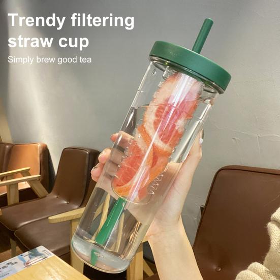 700ml Straw Cup with Foldable Straw Built-in Filter Tea Bin Easy to Clean