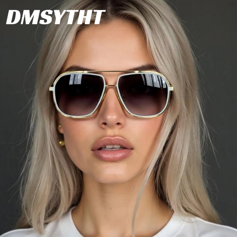 Non-polarized Fashion Sunglass Men Vintage Sunscreen Oversized Sunglasses Women Trendy Metal Glasses