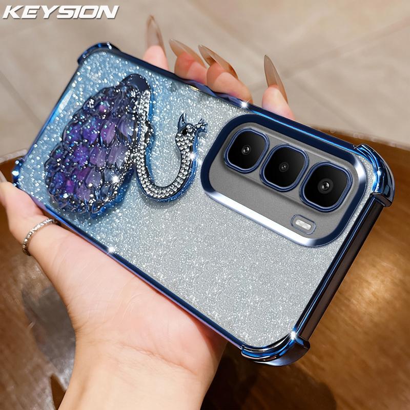 

KEYSION Протиударний чохол з покриттям для телефону для Infinix Hot 60 Pro+ Hot 60 5G 60i 4G Прозорий ТПУ Блискучий Інкрустований Лебедь Підставка Обкладинка for Infinix Hot 60 Pro синій