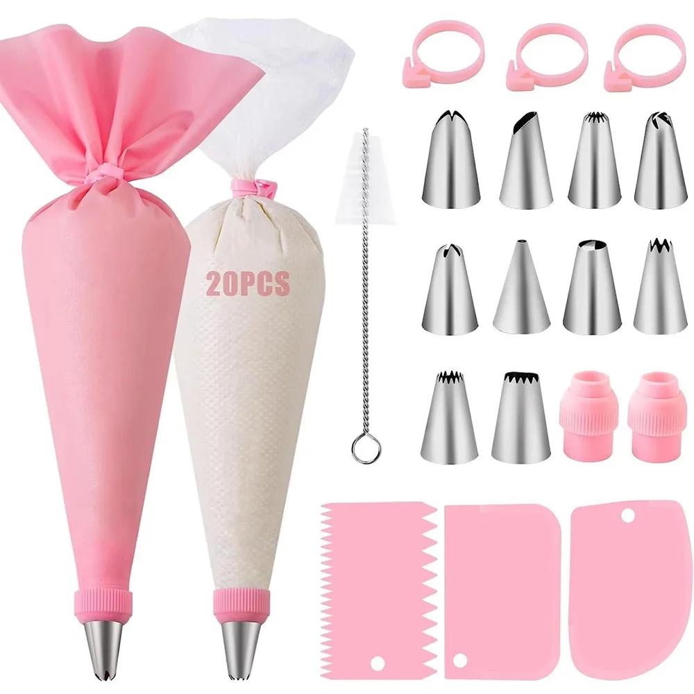 

40pcs Silicone Piping Bags and Tips Set Cake DIY Decorating Kit with Stainless Steel Nozzle Reusable Silicone Pastry Baking Tool