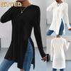 Women's Fashion Casual Solid Color Print Long Sleeve O-Neck Blouses & Shirts International Design